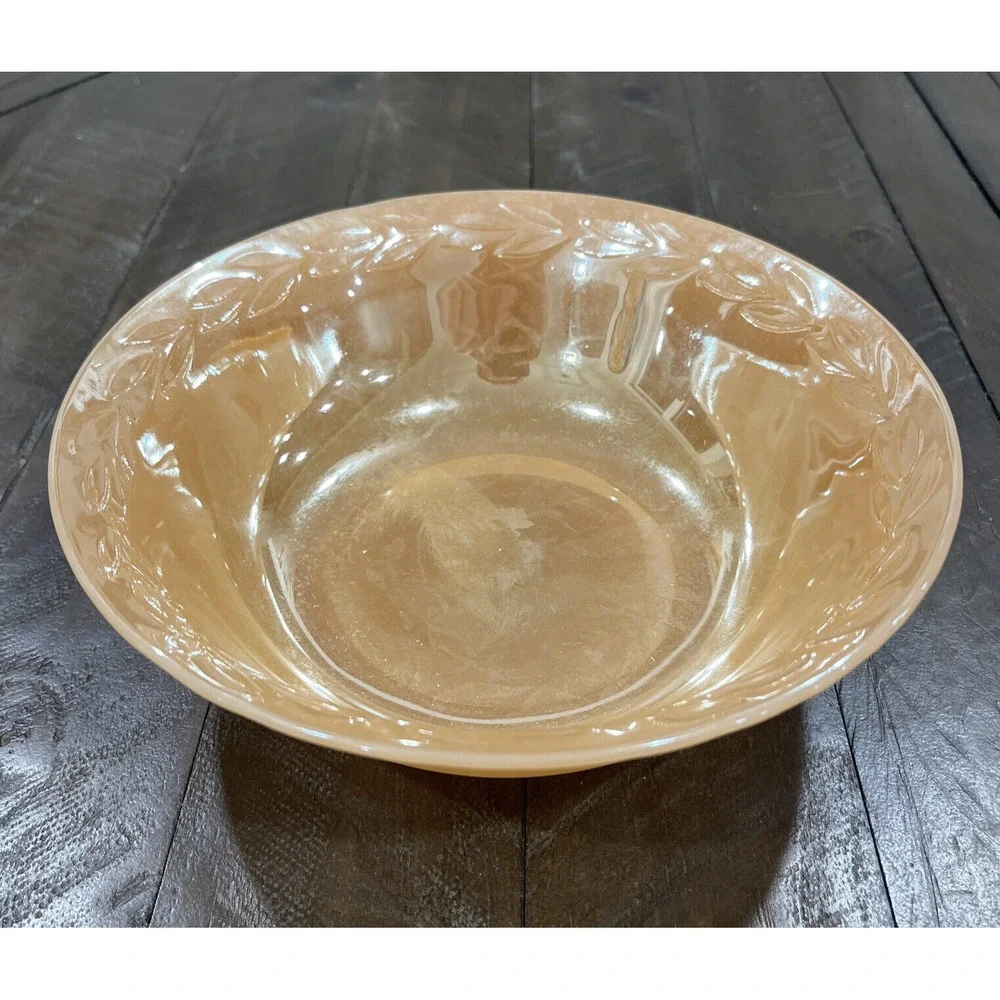 Fire‎ King Peach Luster Ware Laurel Leaf Serving Bowl 8
